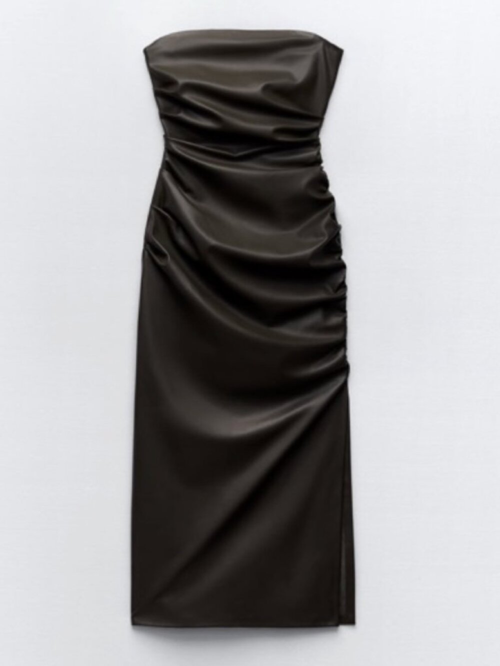 ZARA Dark Green Faux Leather Strapless Dress